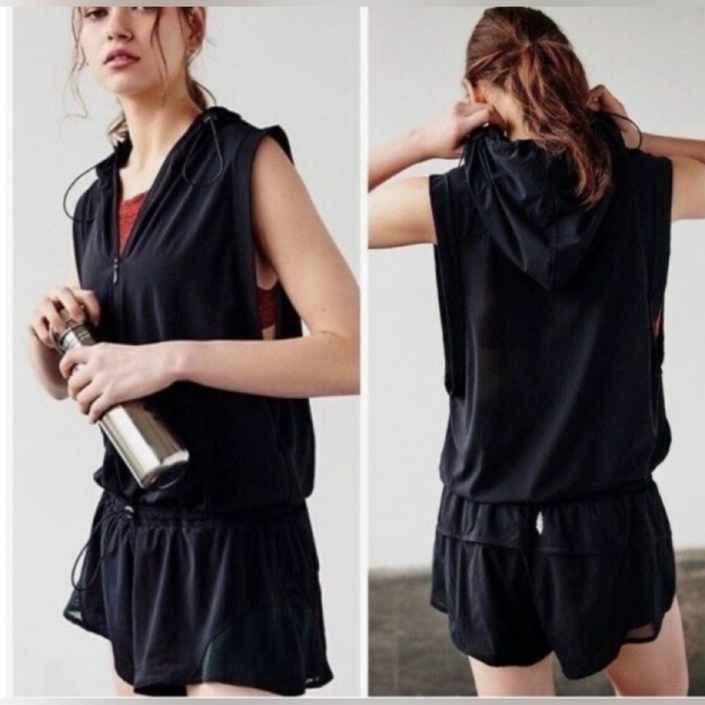 Women's Black Sleeveless Hoodie Shorts Set
